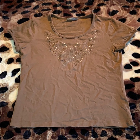Bossini Tops - Bossing Brown Butterfly Rhinestone Shirt